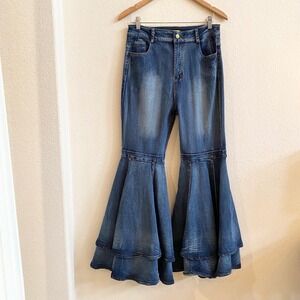 Love Highlight Denim Bell Bottom Jeans Flare Leg Boho Blue L